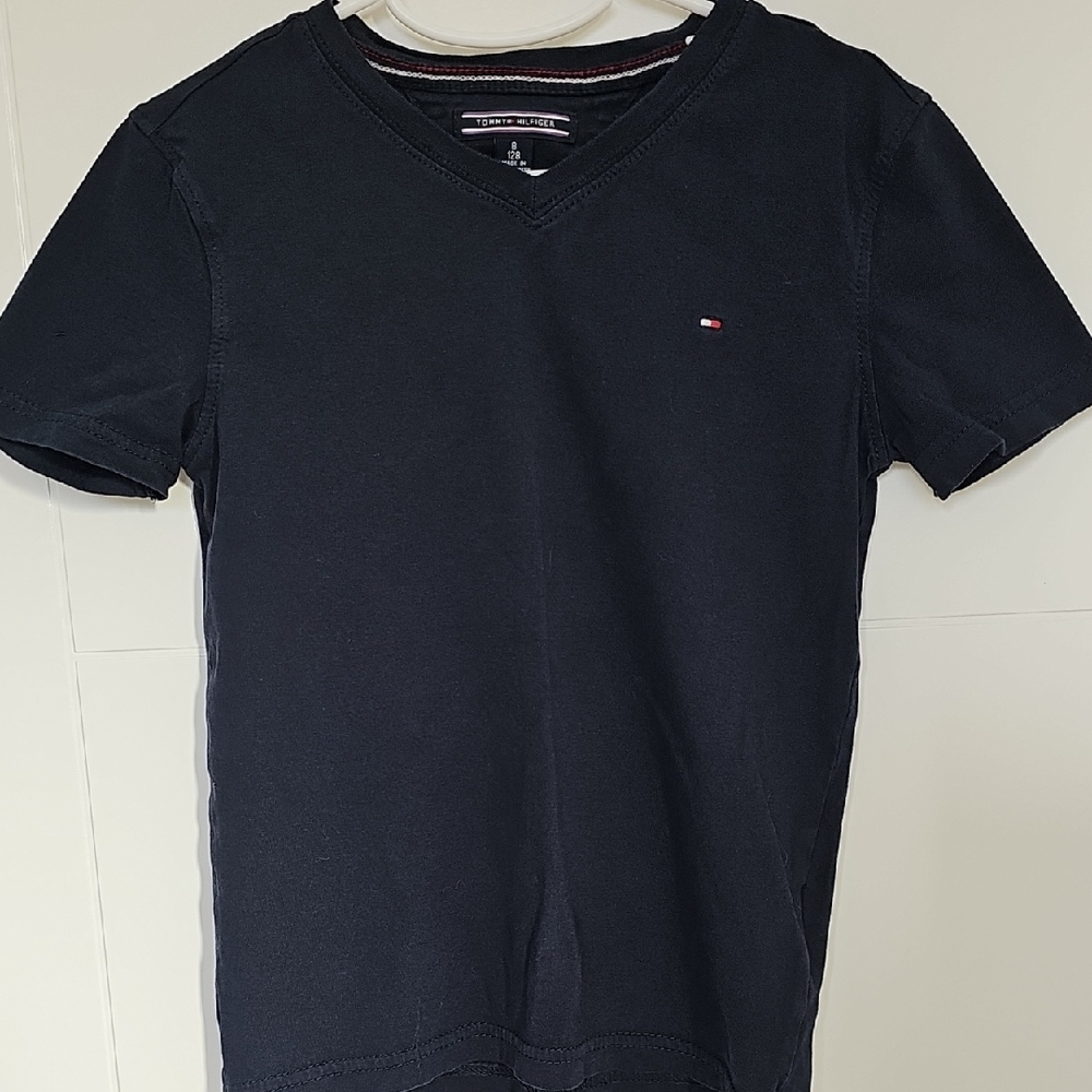 Tommy Hilfiger Navy Blue Short Sleeve V-Neck T Shirt Boys Sz 8